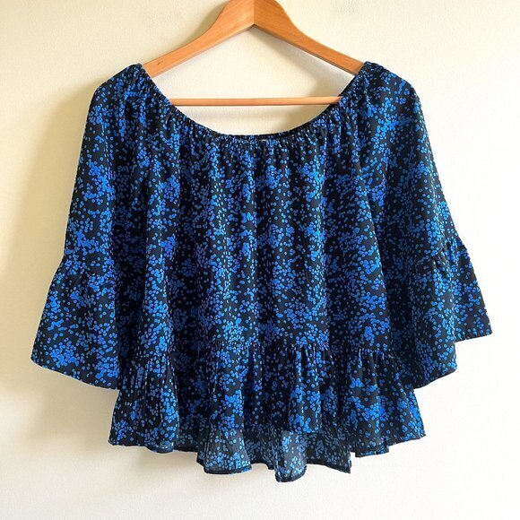 Walter Baker Abstract Polka Dot Boho Bell Sleeve Peplum Hem Blouse Top Womens XS - Picture 1 of 4